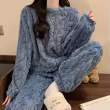 Autumn Women Solid Warm 1/2 Piece Sets Thicken Velvet Ribbed Fleece Set Pullover And Pants Women Casual Pajama Sets 2025