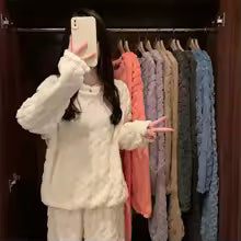 Autumn Women Solid Warm 1/2 Piece Sets Thicken Velvet Ribbed Fleece Set Pullover And Pants Women Casual Pajama Sets 2025